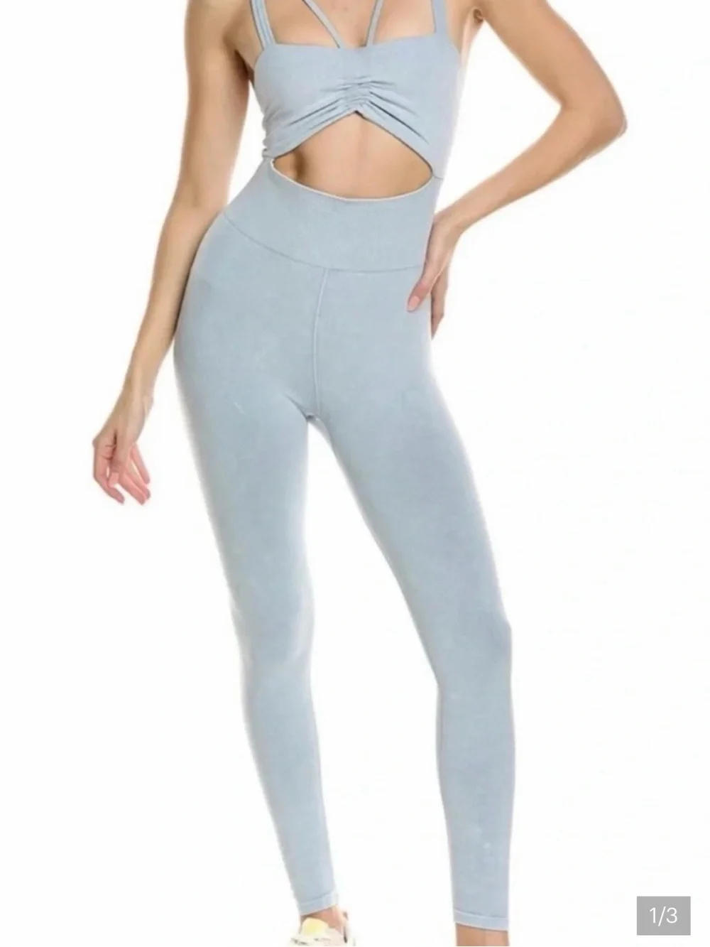 Free People Light Blue Cutout Ribbed Jumpsuit