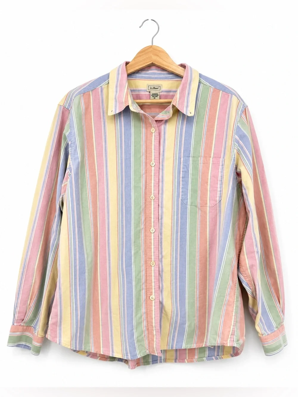 L.L. Bean Women's Pastel Stripe Button Down Oxford Shirt Size XL Cotton