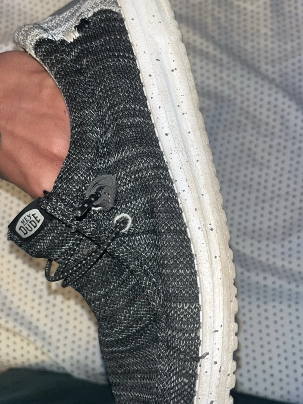 Hey Dude Men’s Charcoal Knit Slip-On Sneaker with White Speckled Sole