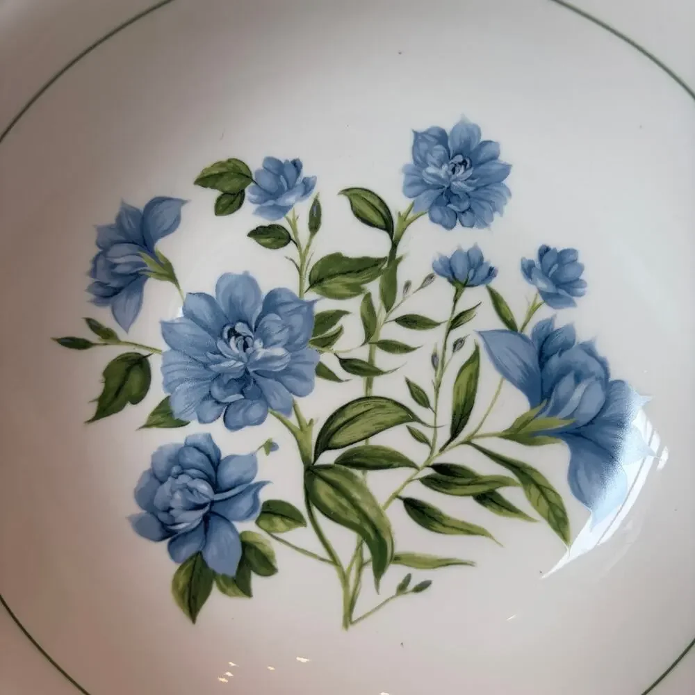Envogue Blue Floral Salad Bowls 7in Porcelain Set of 4 Scalloped New