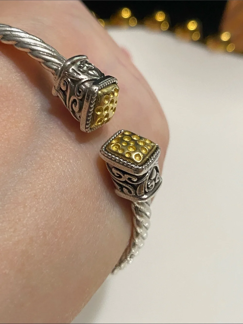 Stainless Steel Twisted Cuff Bracelet with Gold Accents