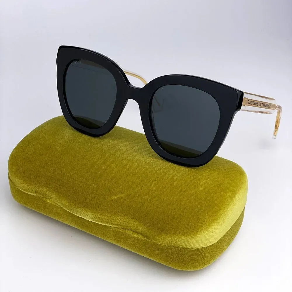 NEW Gucci Sunglasses GG0564SN 001 Cat Eye Crystal Gold Black Grey