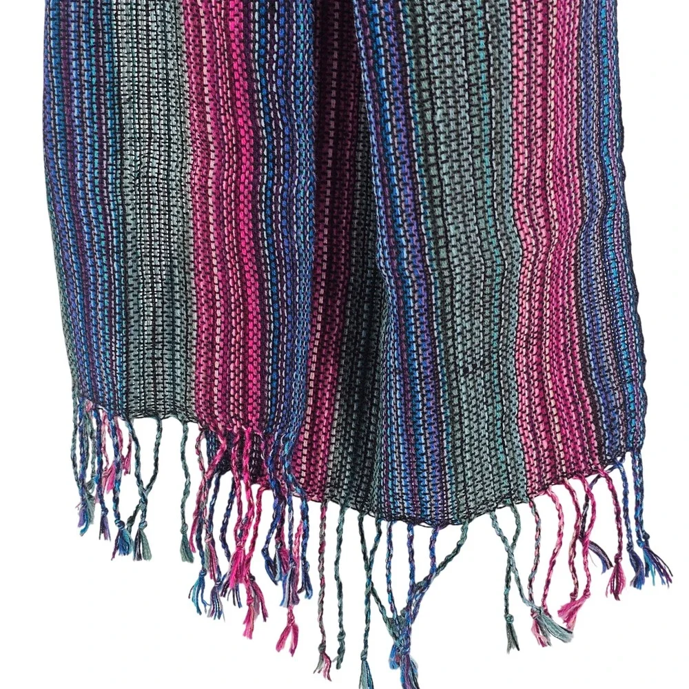 Jalsu Uma Alpaca Scarf OS Jewel Tones Multi Striped Artisan Boho Lightweight