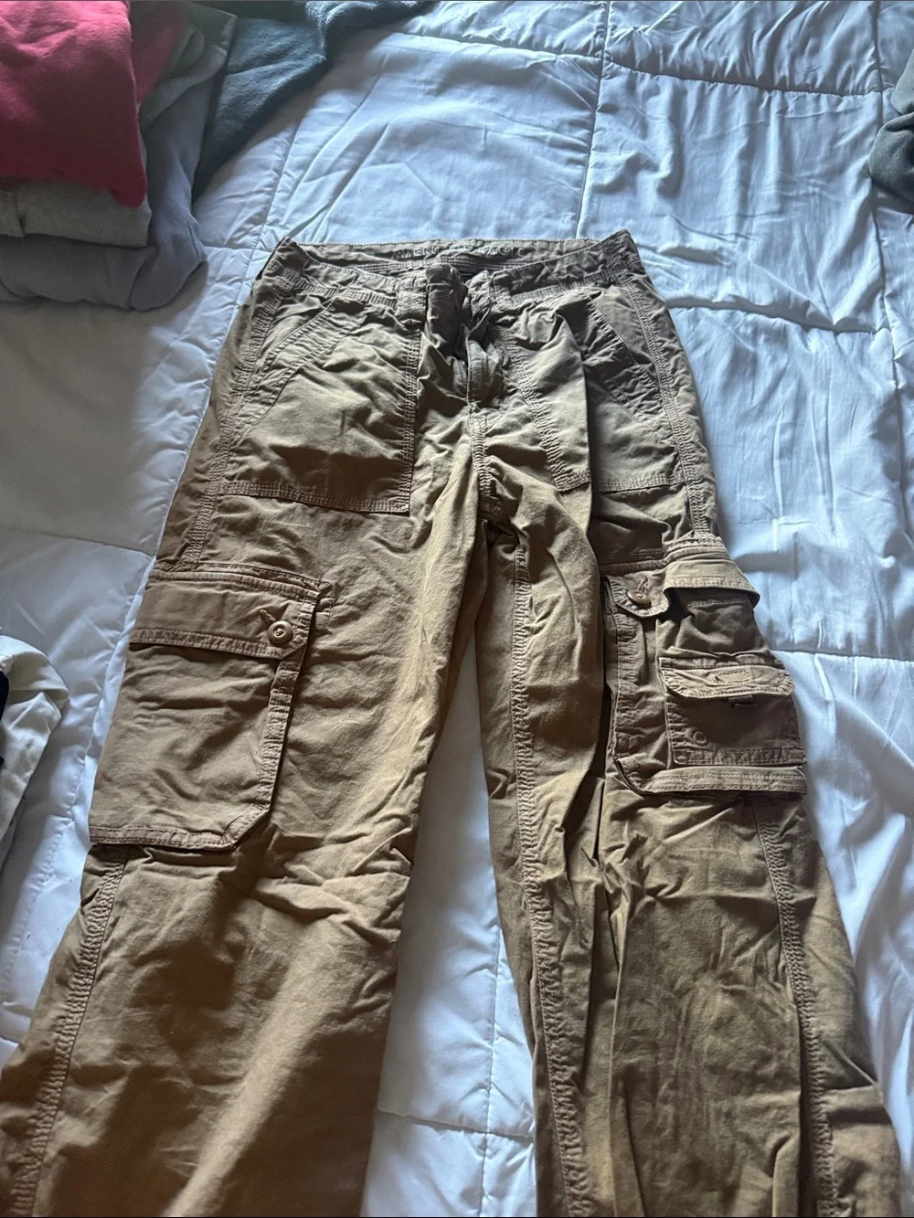 American Eagle Outfitters Tan Cargo Pants with Multiple Pockets