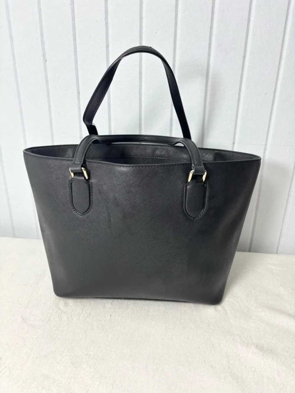 Kate Spade New York  Leather Cow Black Saffiano Tote with Gold Plaque‎