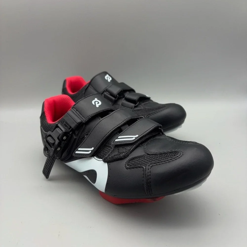 Peloton Cycling Shoes Womens 40 Black Red Hook and Loop Indoor Spin Athletic
