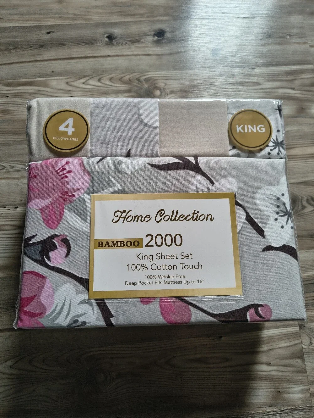 Home Collection Bamboo King Sheet Set in Pink and Gray Floral