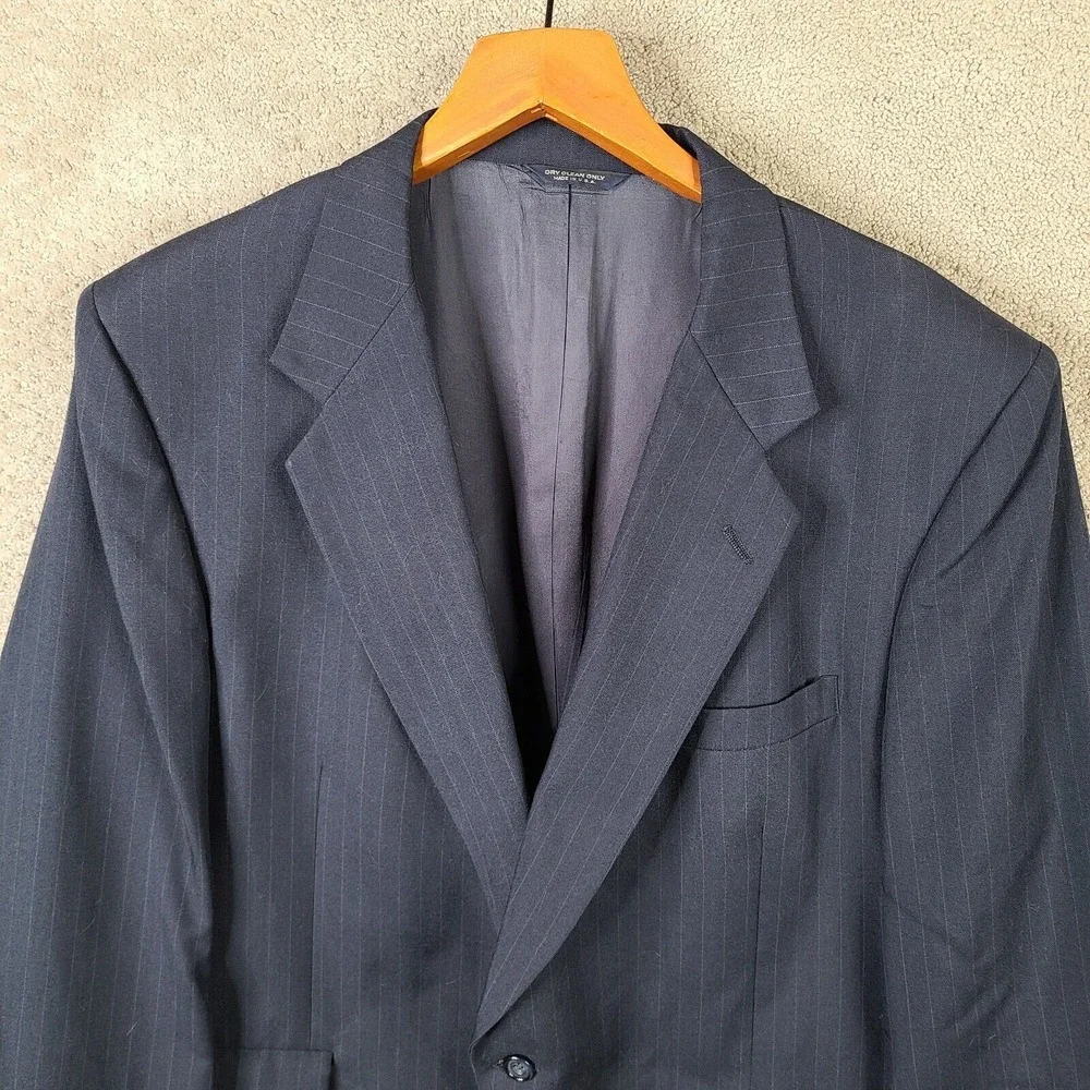 Vintage Sterling & Hunt Kuppenheimer Jacket‎ Men 46L Blue Striped Blazer Coat