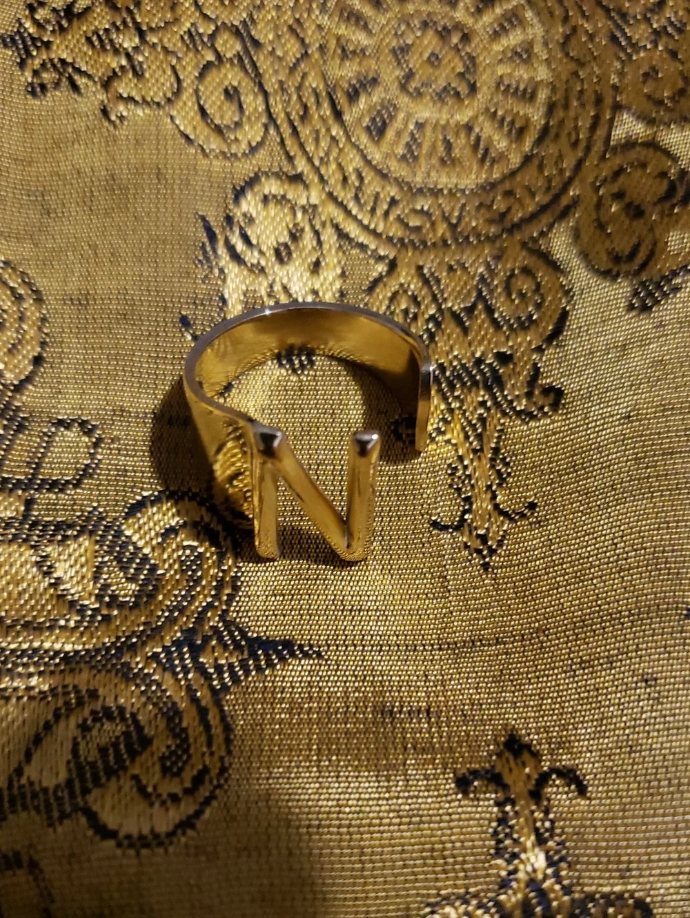 Gold Toned Letter 'N' Open Band Ring