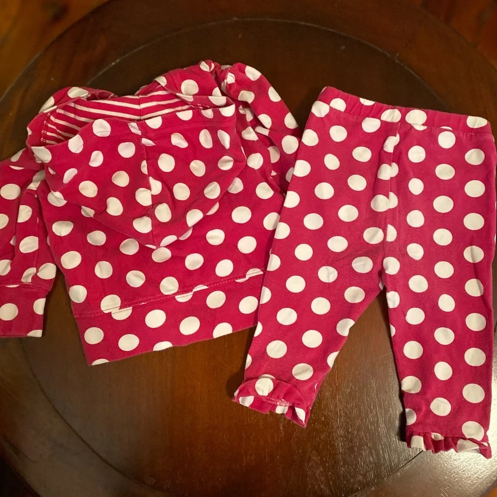Gap Outfit pink polka dot long sleeve zip up jacket & pants 12-18 M