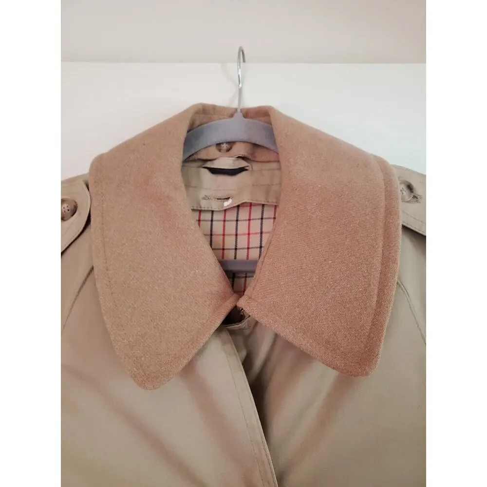 Classic Belted Trench Rain Coat Tan w/ Check Plaid Lining, Men's Size XL (40)