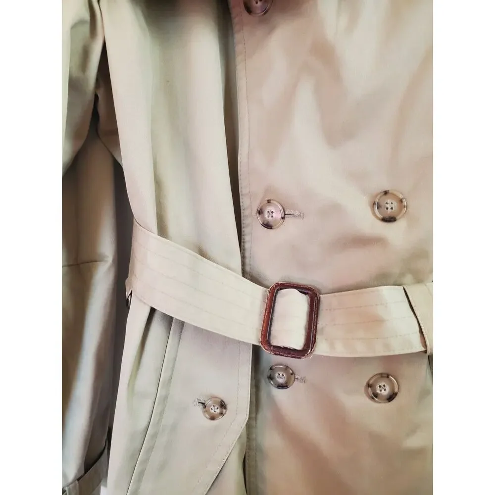Classic Belted Trench Rain Coat Tan w/ Check Plaid Lining, Men's Size XL (40)