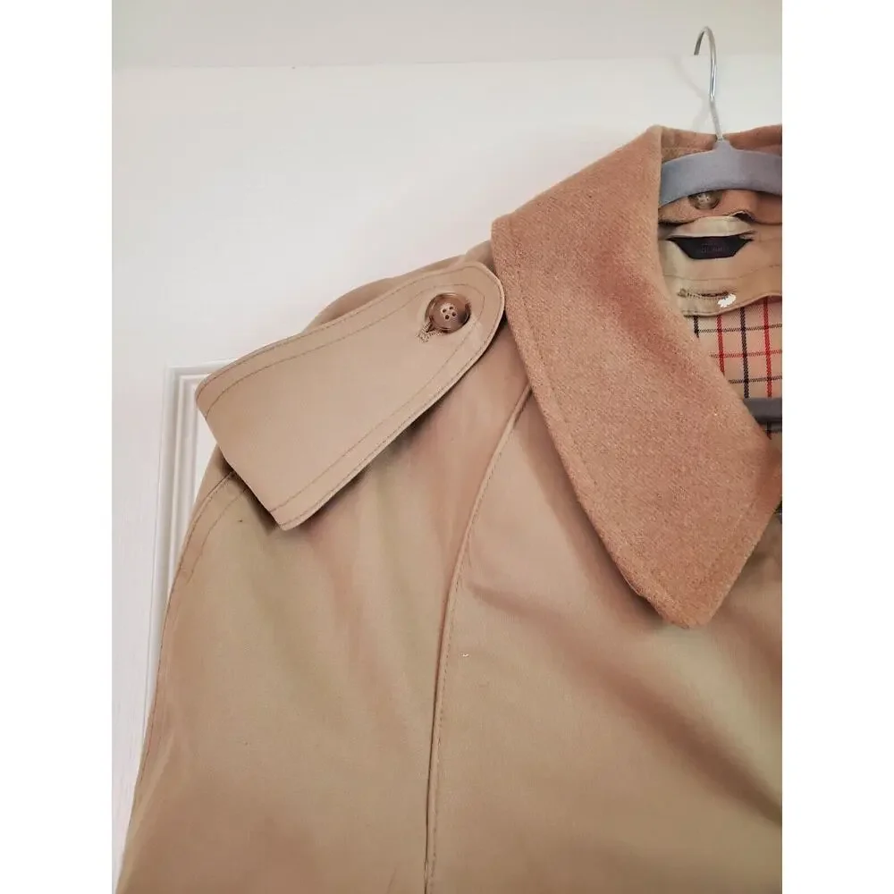 Classic Belted Trench Rain Coat Tan w/ Check Plaid Lining, Men's Size XL (40)