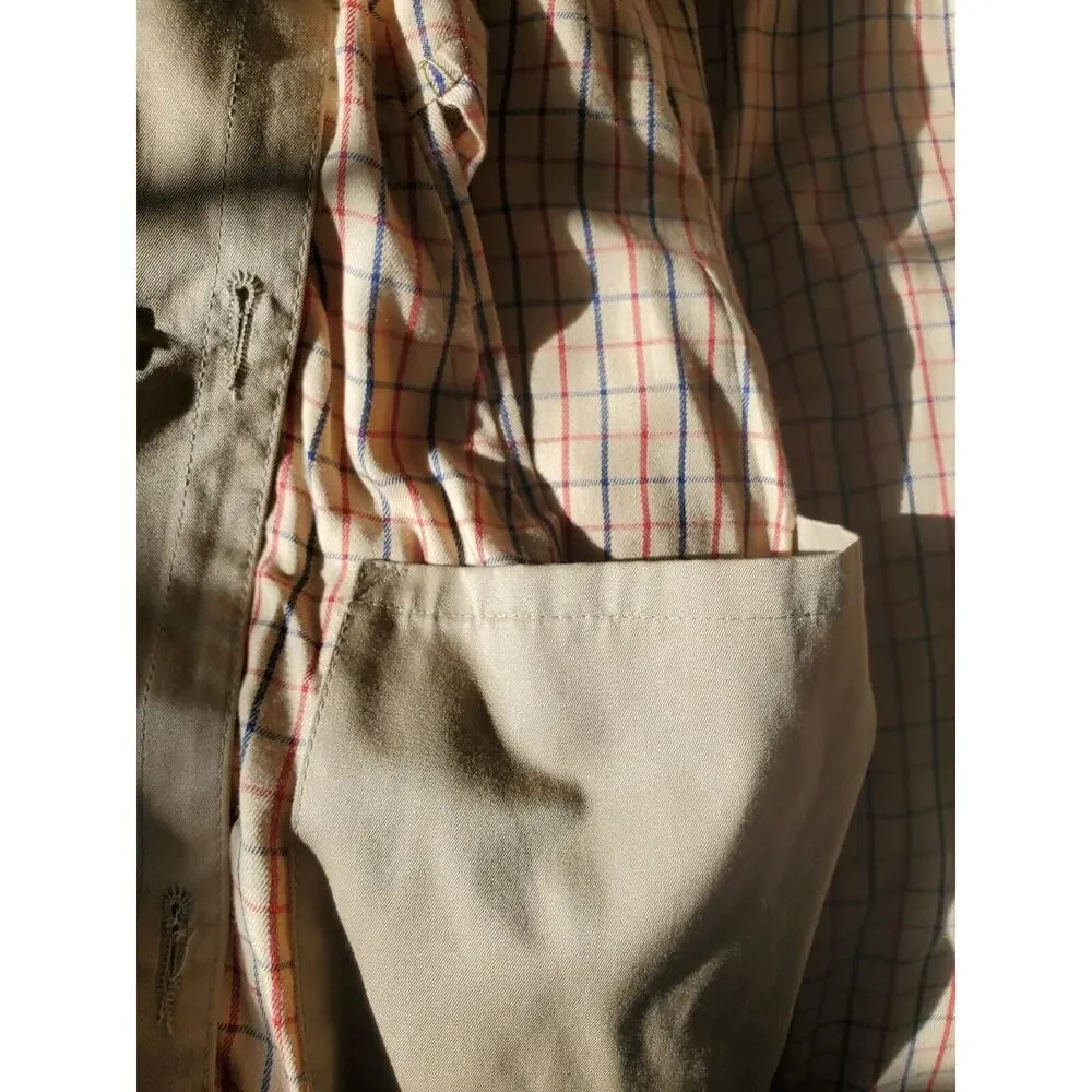 Classic Belted Trench Rain Coat Tan w/ Check Plaid Lining, Men's Size XL (40)