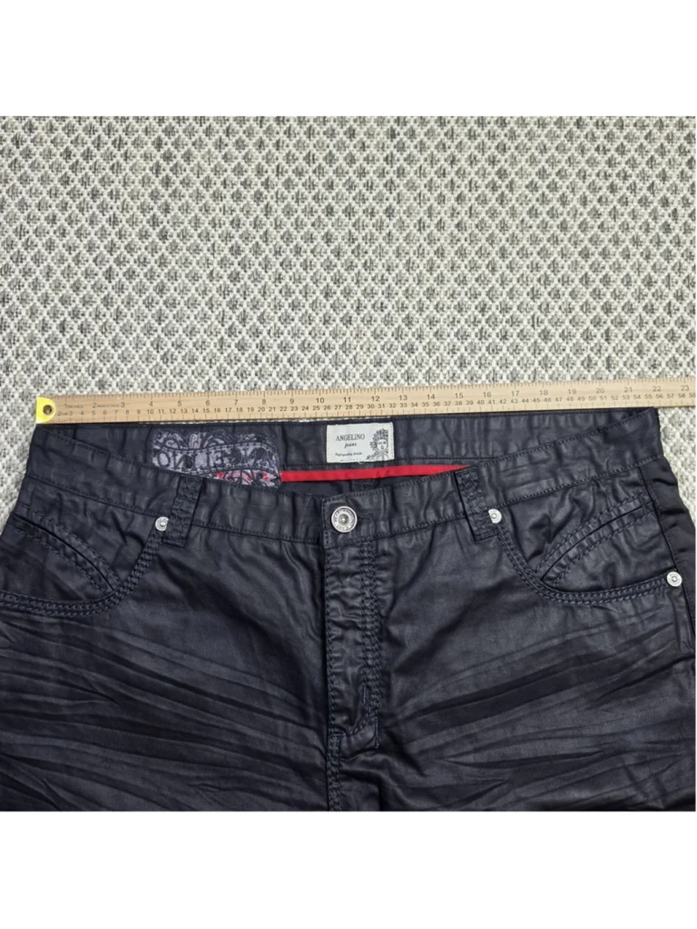 Angelino Jeans Black Waxed Coated Cotton Pants Men’s Size 42 x 33 Straight