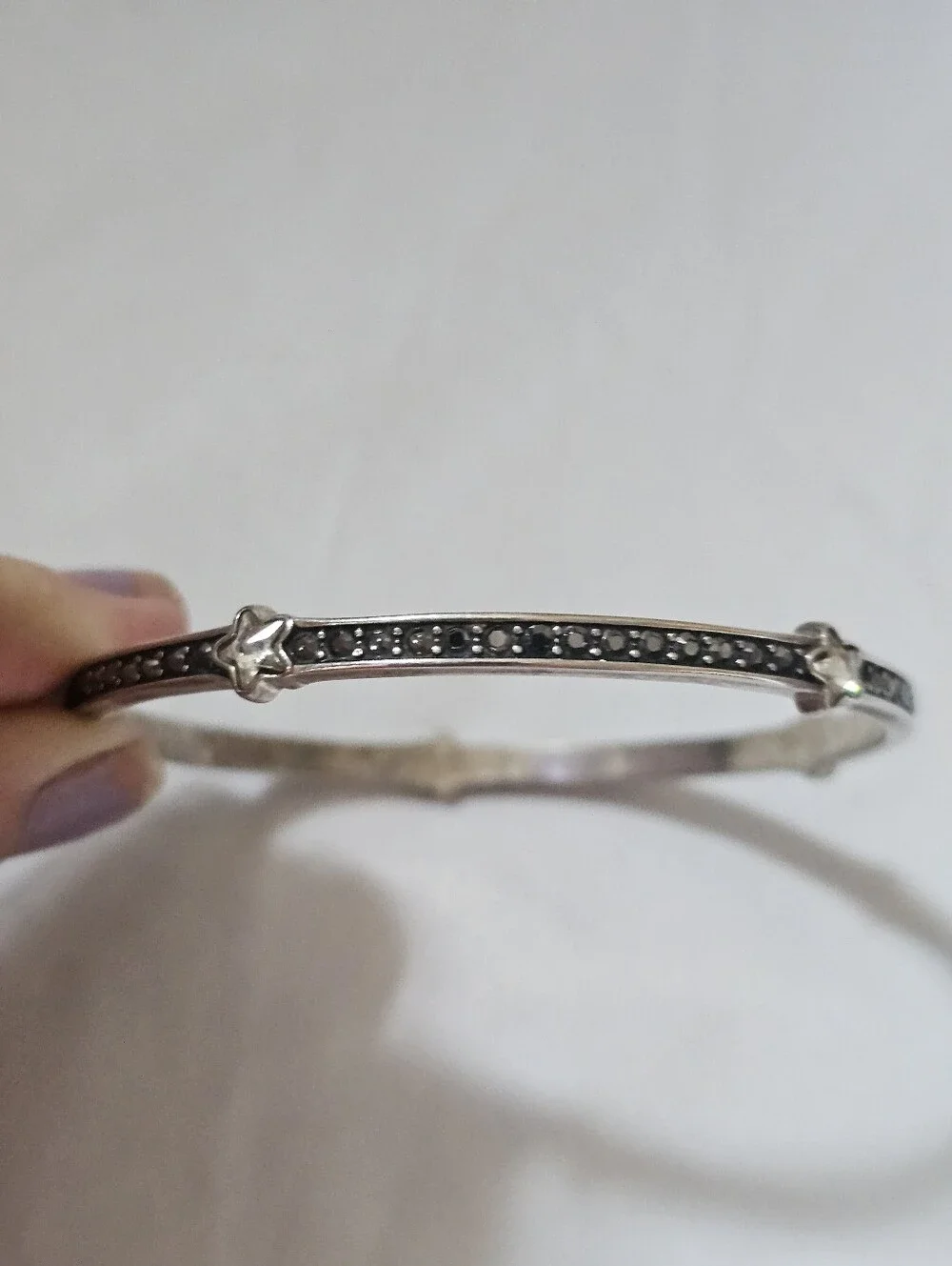 Brighton Silver Tone Dark Crystal Star Celestial Slip-On Bangle Bracelet