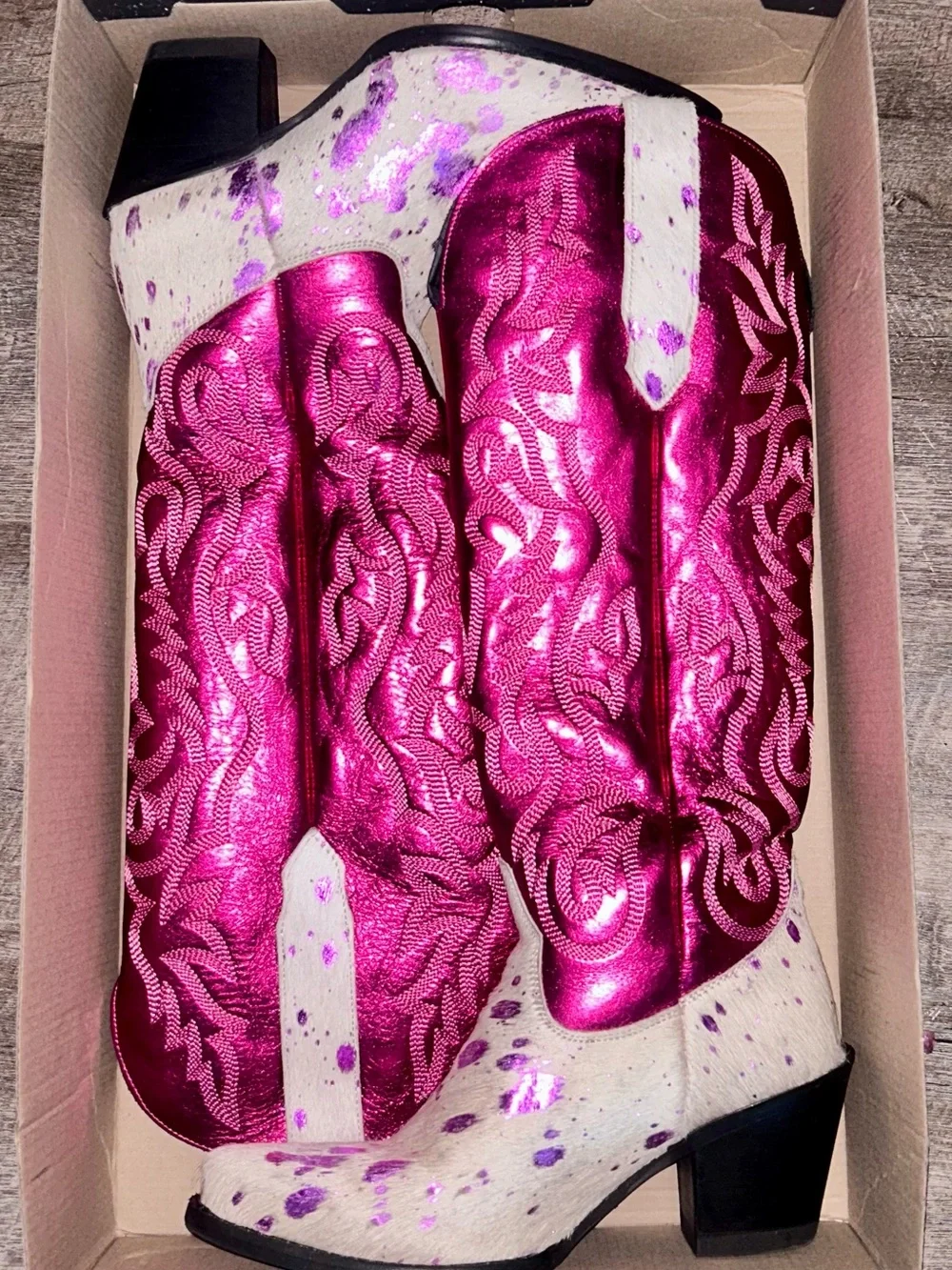 Dingo Metallic Hot Pink Snip Toe Cowboy Boots - Leather & Harion 7.5 WITH BOX
