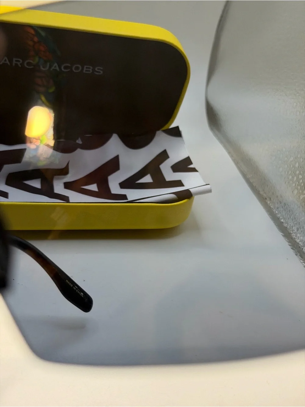 Marc Jacobs Black Shield Sunglasses with Yellow Case