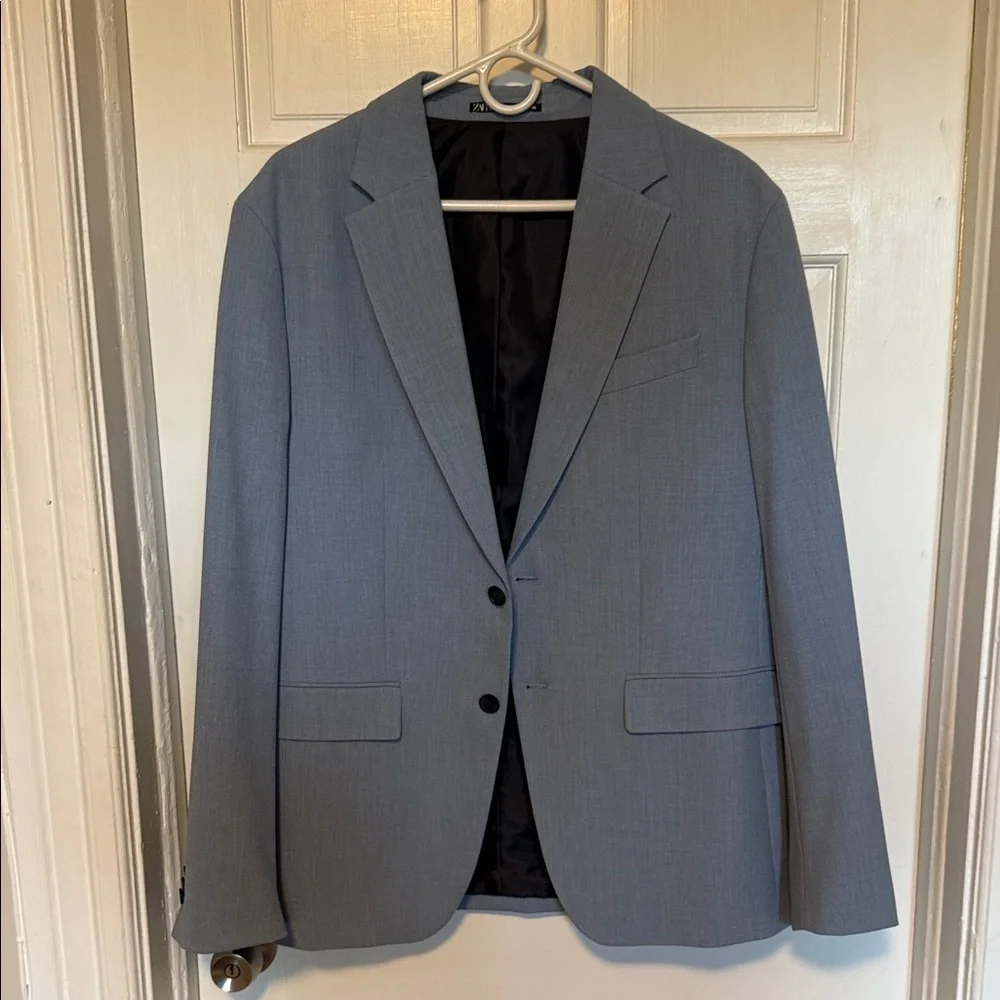 Zara Baby Blue Men's Blazer - Modern Two-Button Tailoring