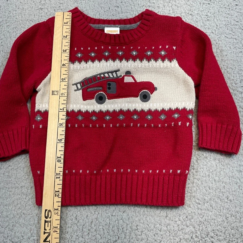Gymboree Fire Truck Sweater Kids 12-18 Months Red Excellent Knit Pullover