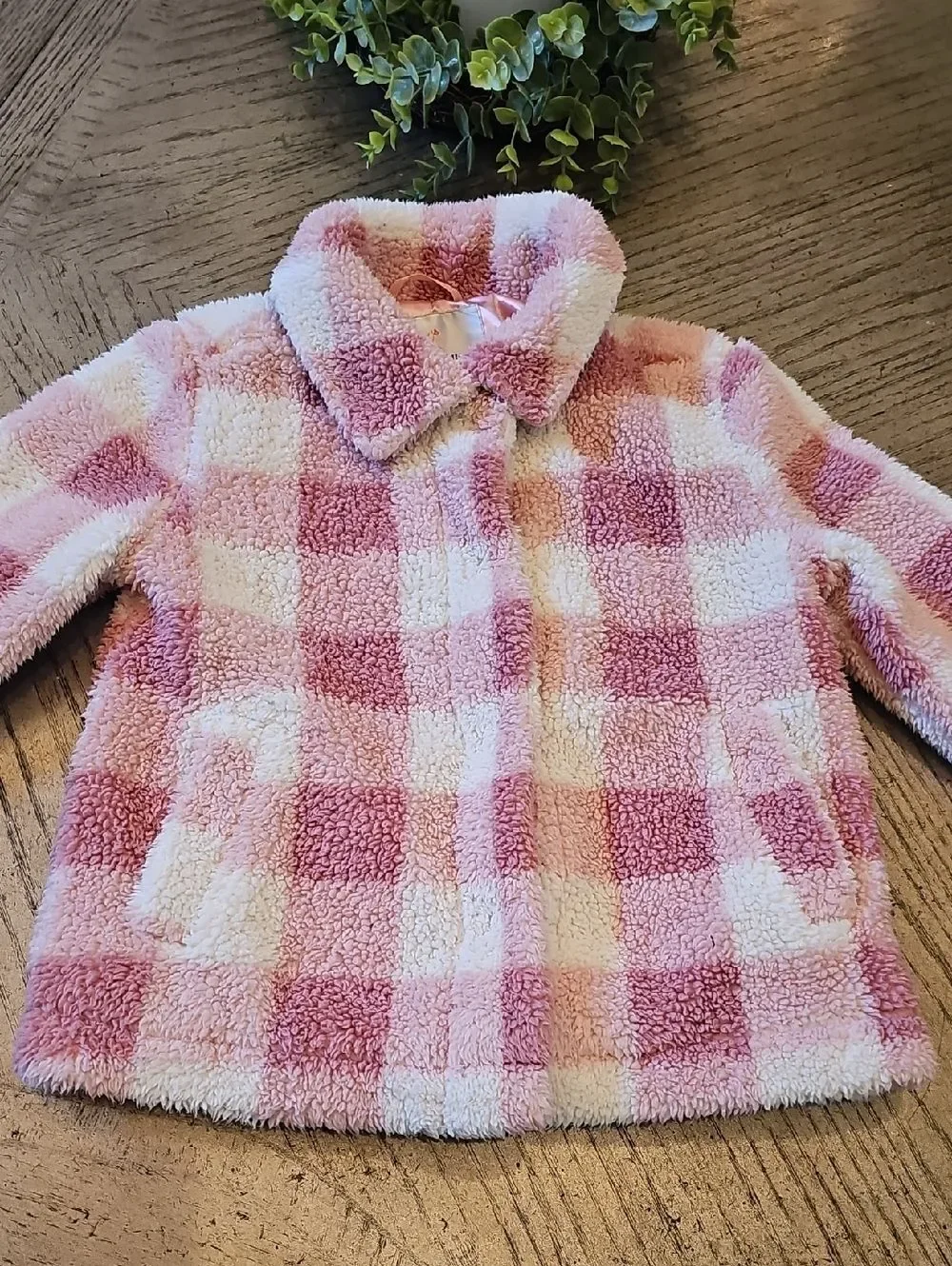 Urban Republic Pink & White Plush Check Puffer Jacket Size 5/6