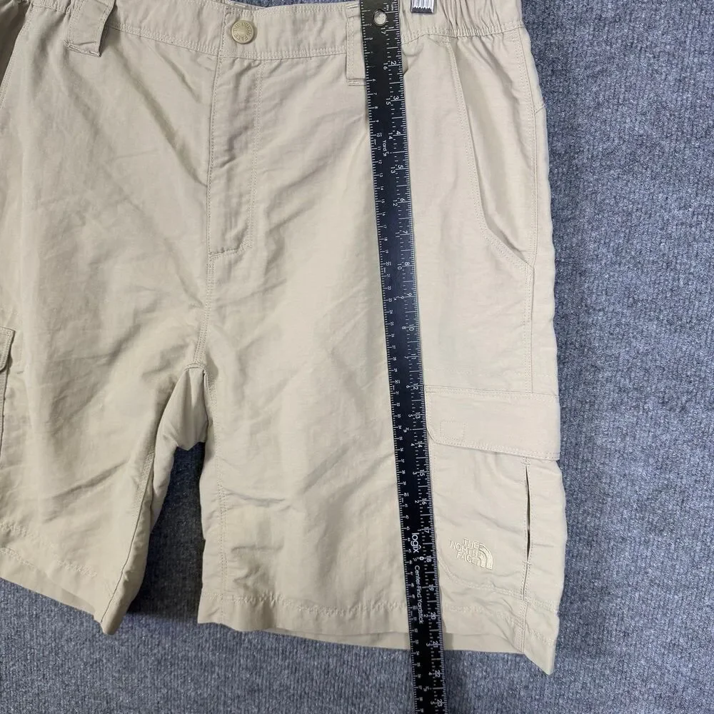 The North Face Mens Cargo Shorts L Tan Khaki Nylon Hiking Outdoor Elastic Waist