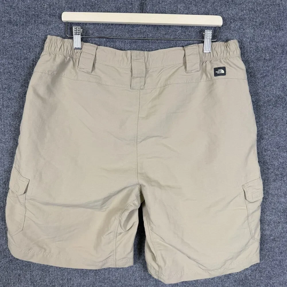 The North Face Mens Cargo Shorts L Tan Khaki Nylon Hiking Outdoor Elastic Waist