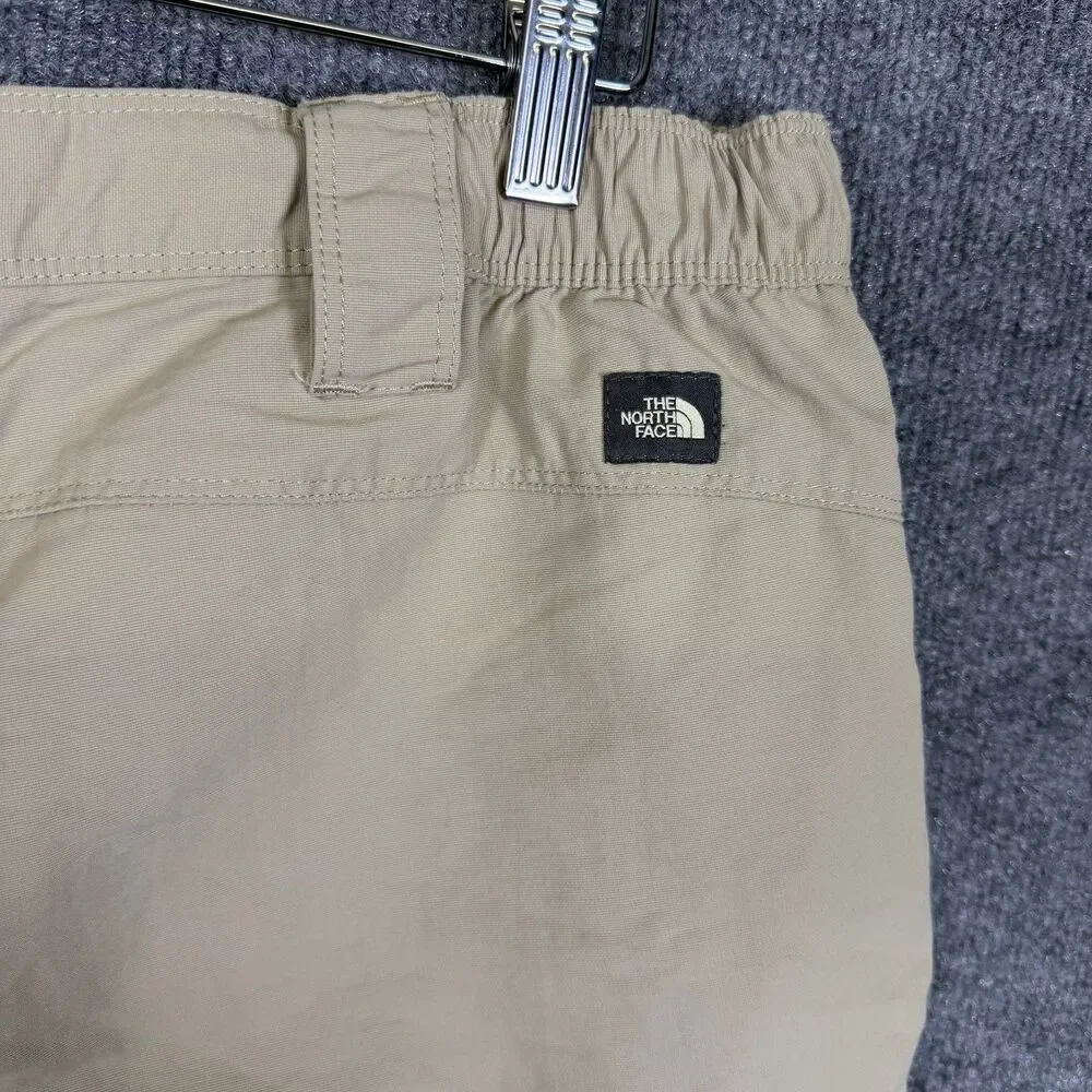 The North Face Mens Cargo Shorts L Tan Khaki Nylon Hiking Outdoor Elastic Waist
