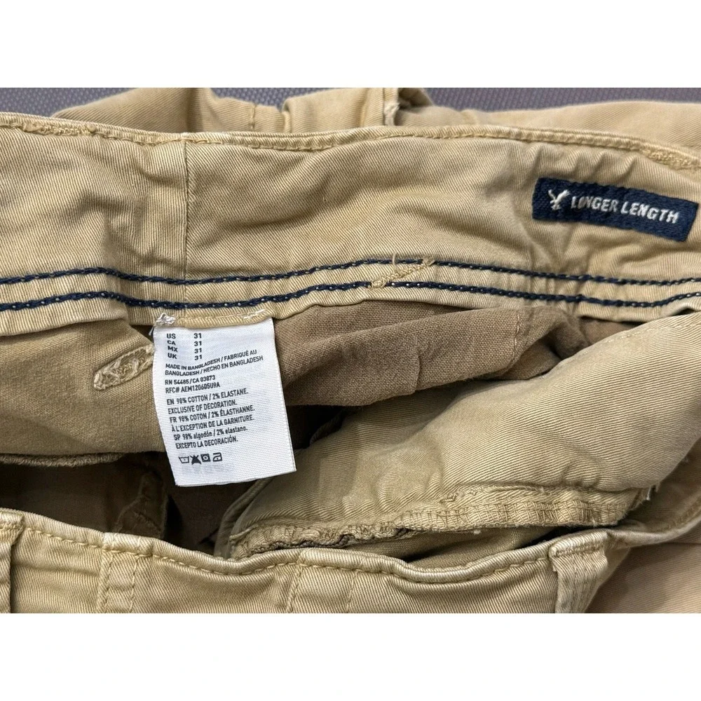 American Eagle Extreme Flex Cargo Shorts Mens 31 Tan Cotton Stretch Long Y2K