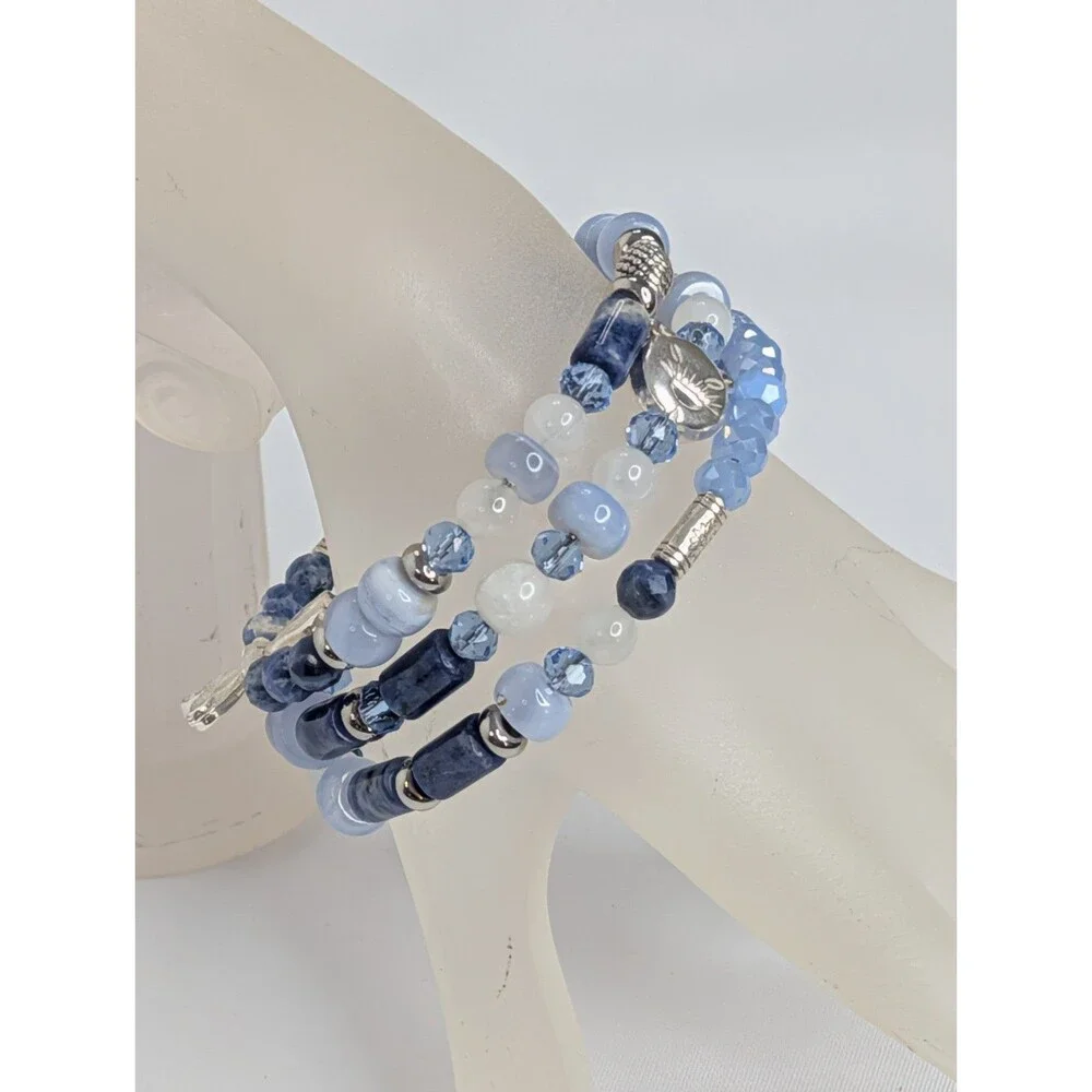 Adjustable Bracelet Set - Mixed Blue Gemstones & Silver