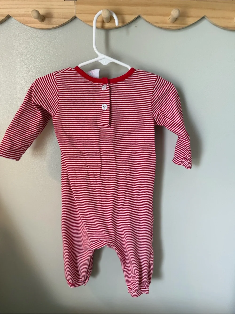 Stitchy Fish Unisex 6M Red White Stripe Rocket Appliqué Long Sleeve Romper