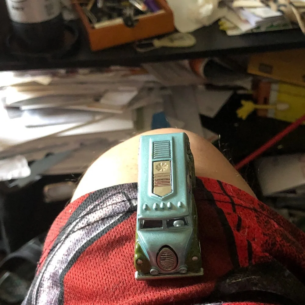 Vintage Metal Toy Van in Seafoam Green