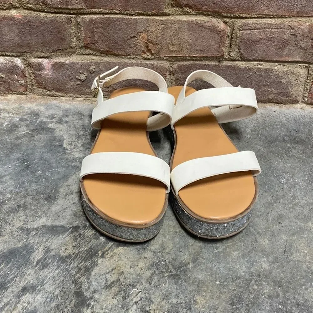 J. Crew Jessa Leather Ivory Glitter Platform Sandals  Size 11