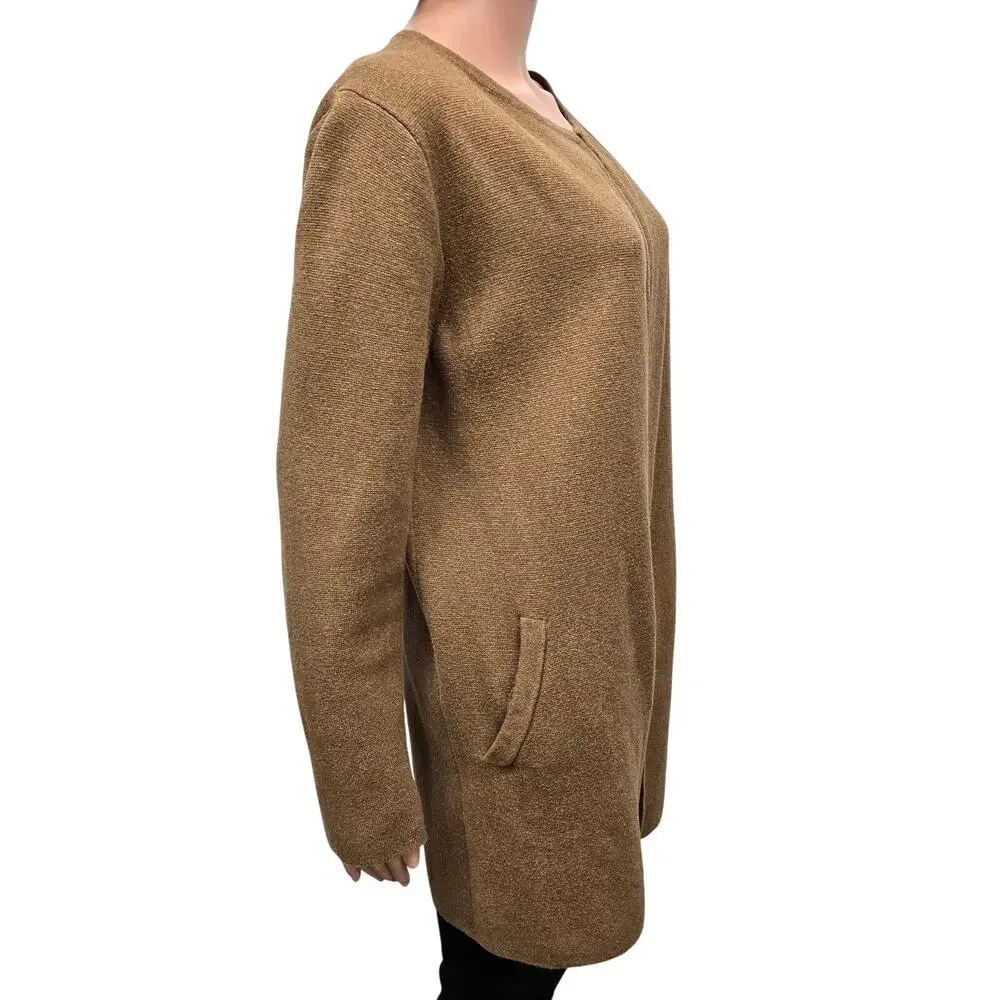 J. Crew Vanessa Cardigan Sweater Jacket Open Front Longline S Cotton Camel Tan
