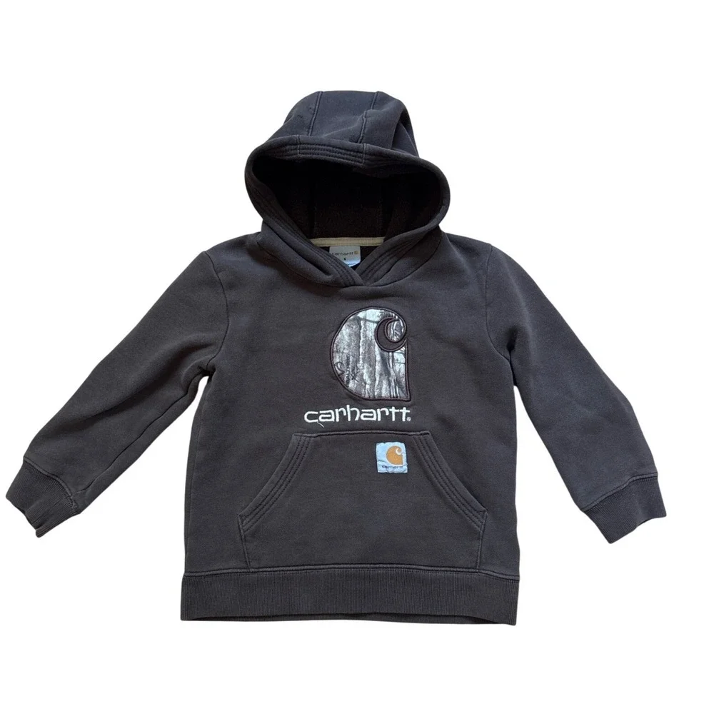 Carhartt Hoodie Kids‎ Brown Good Realtree Camo Logo Pullover Fleece SIZE 5