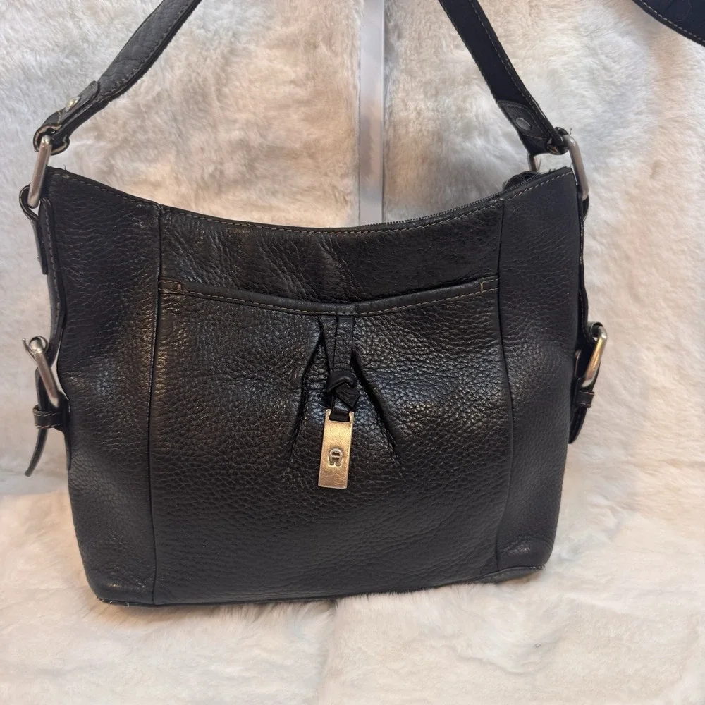 Etienne Aigner Pebbled Leather Classic  Crossbody Bag Silver Colored Hardware