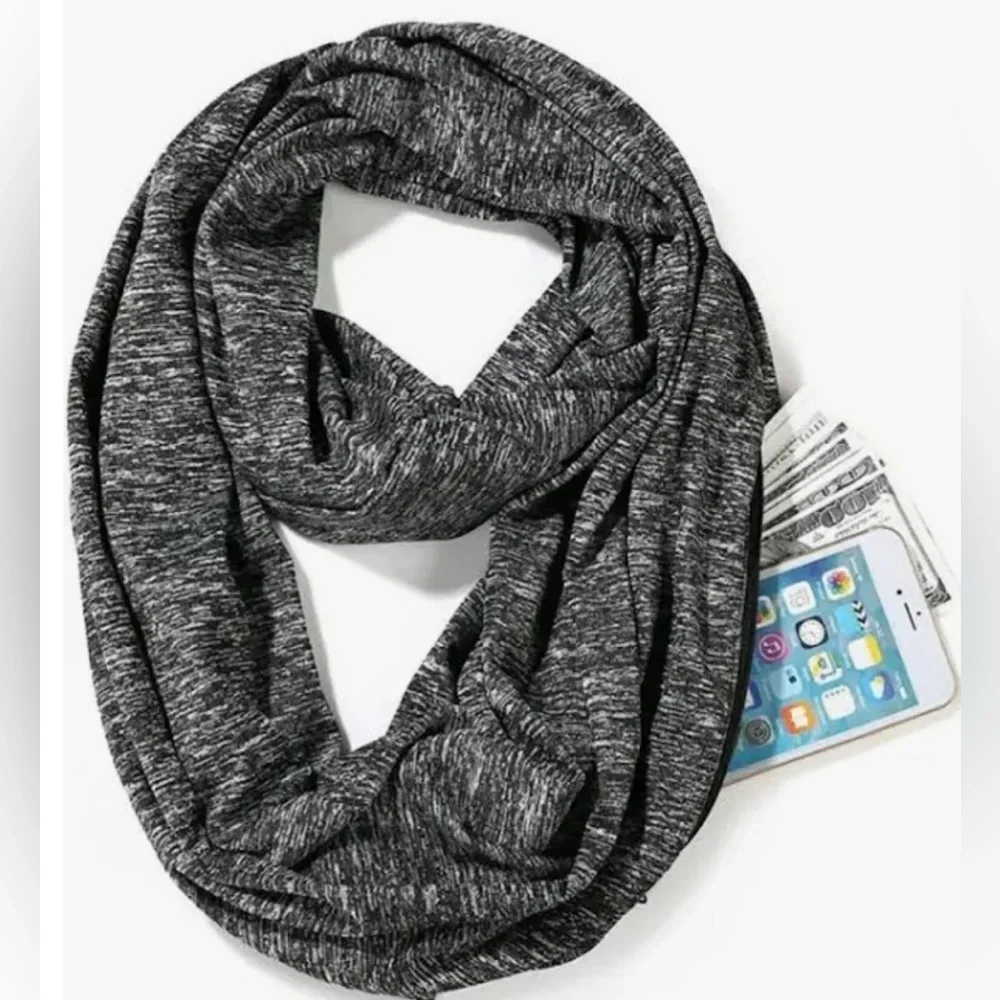 Athletic Infinity Scarf Zip Pocket Keys Money Gray running yoga workout