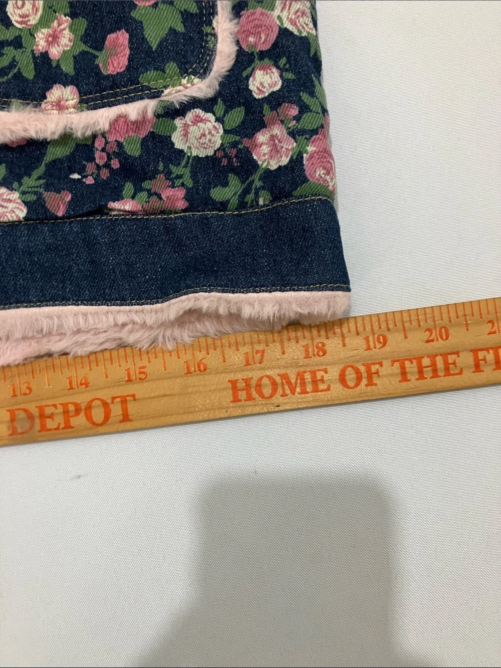 Girls Floral Denim Vest with Pink Faux-Fur Trim