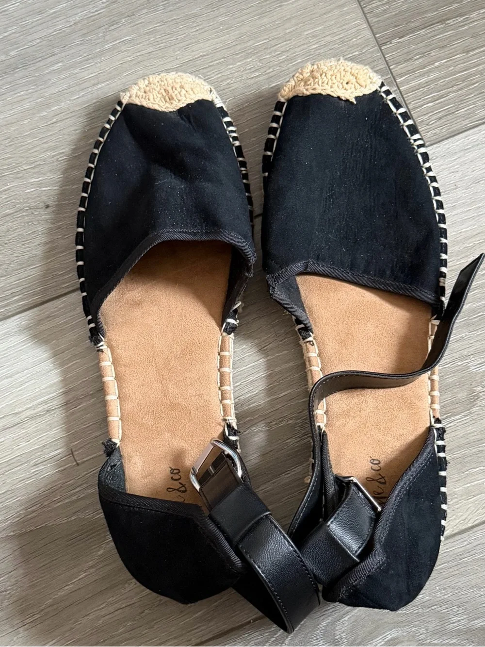 Black Espadrille Flat Sandals with Ankle Strap Sz 10