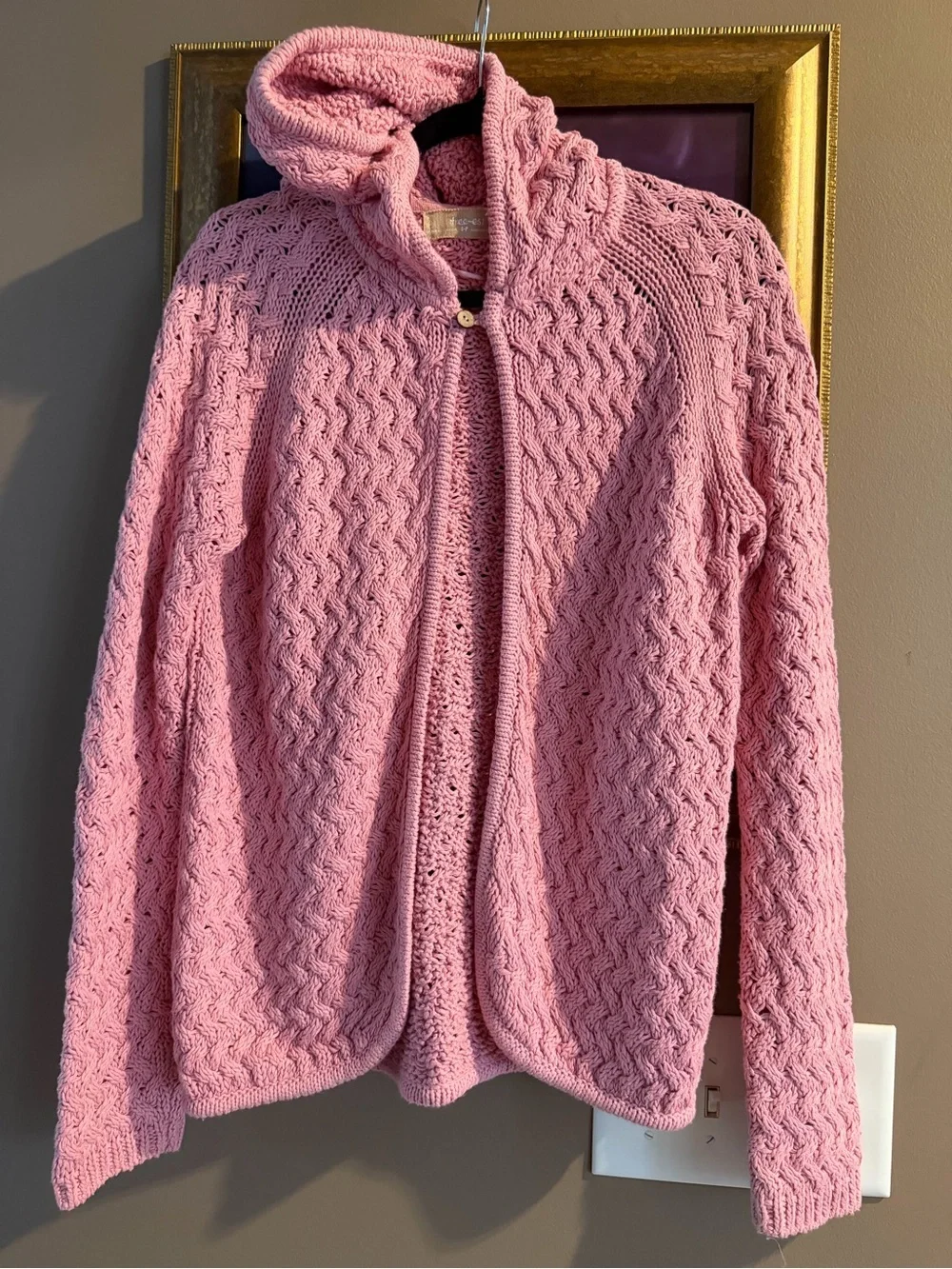 Free-est / Free People Knit Cardigan Pink Hooded Sweater NWOT S