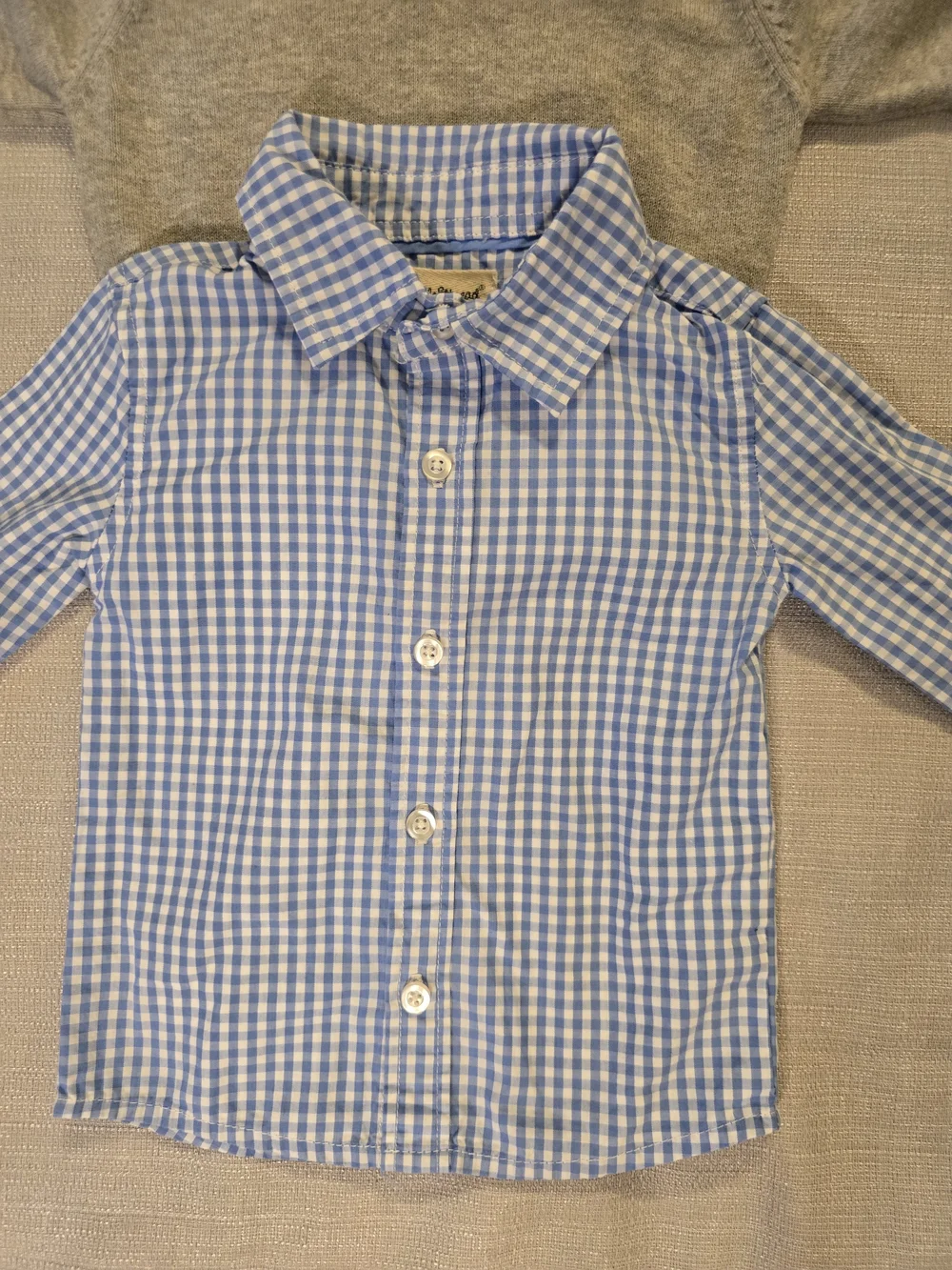 Petit Ami Baby Sweater Shirt Set 6-9M Gray Blue Gingham Outfit