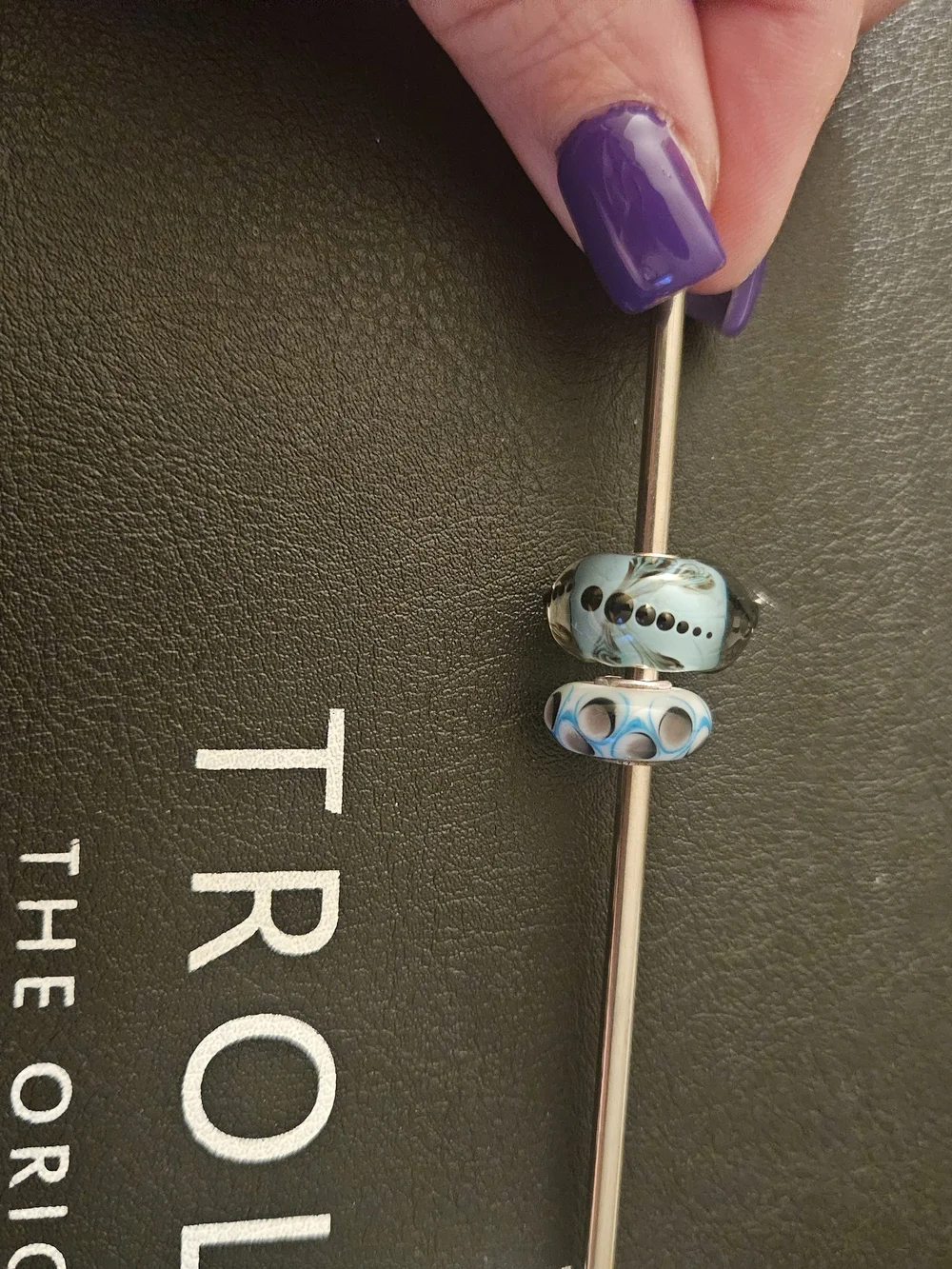 Trollbeads Aqua JUMBO Glass Bead with Black Draginfly Design RARE