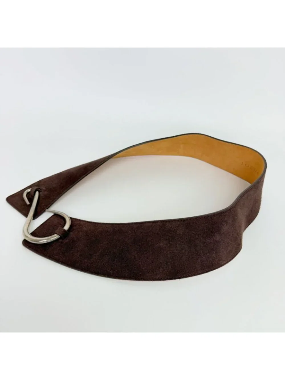 Loewe Suede Wide Hook Buckle Belt Brown Silver Vintage