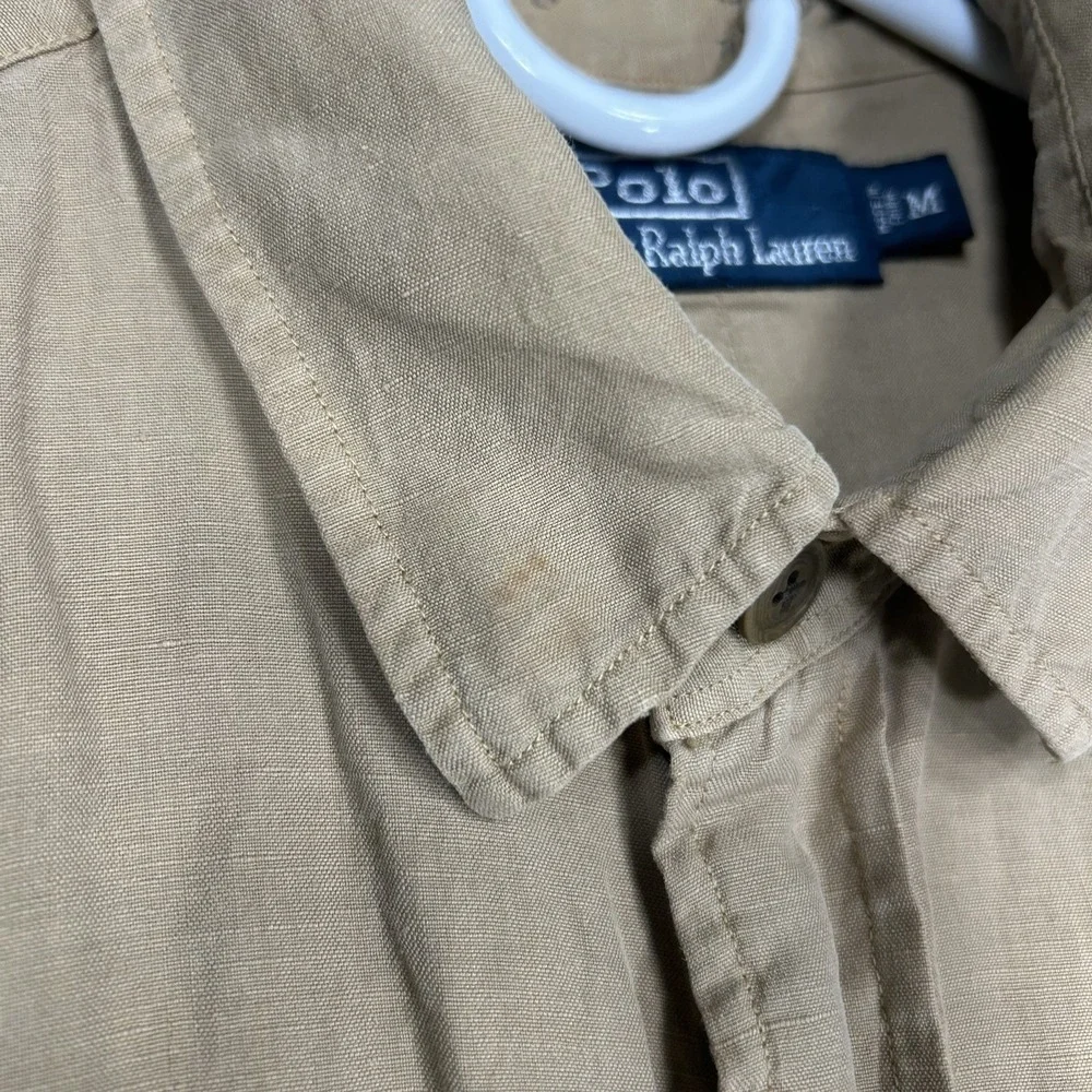 Vintage Polo Ralph Lauren Shirt Mens M Tan Asian Chinese Theme Silk Linen