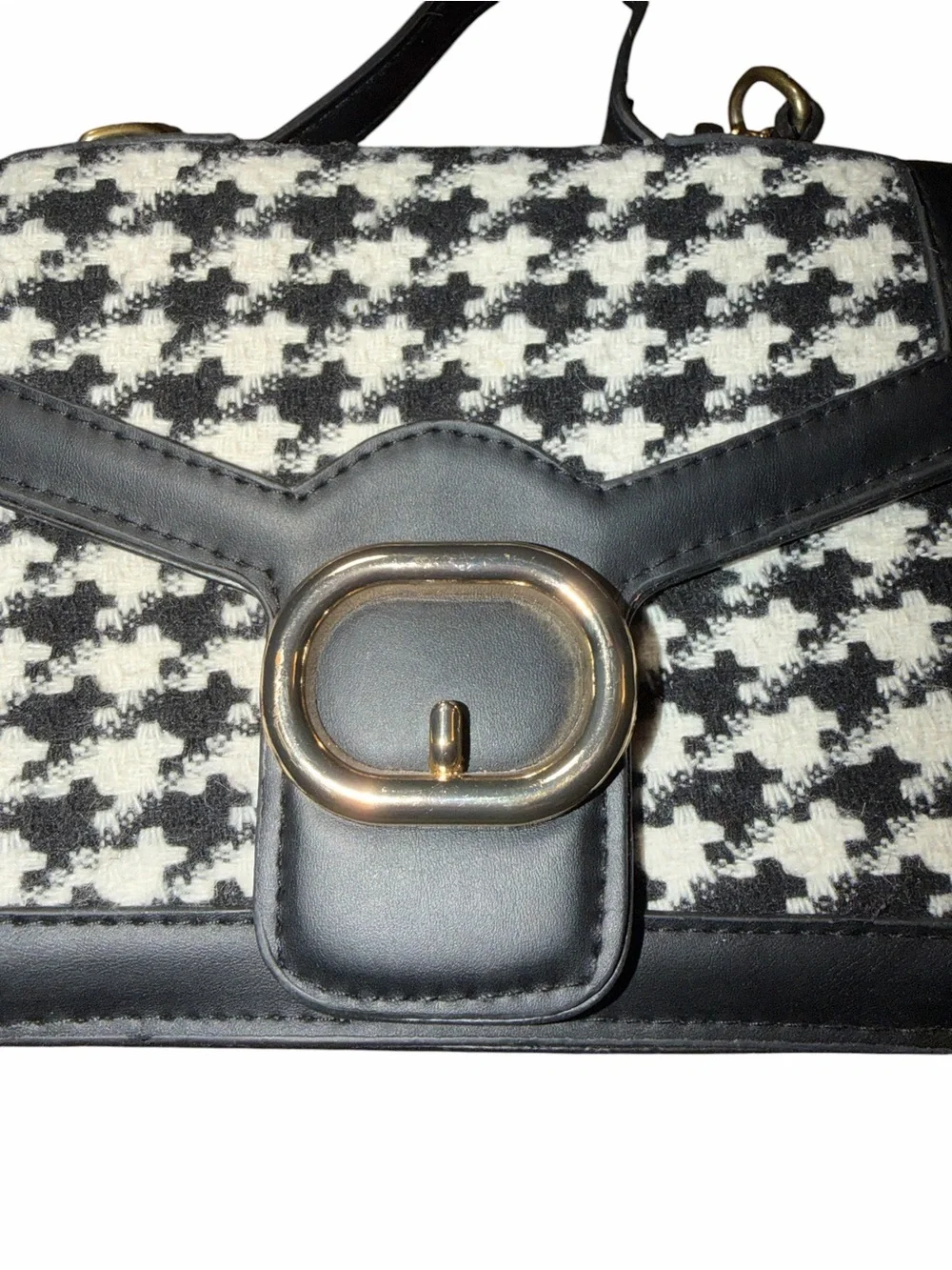 Women’s Black and Cream Houndstooth Crossbody Satchel