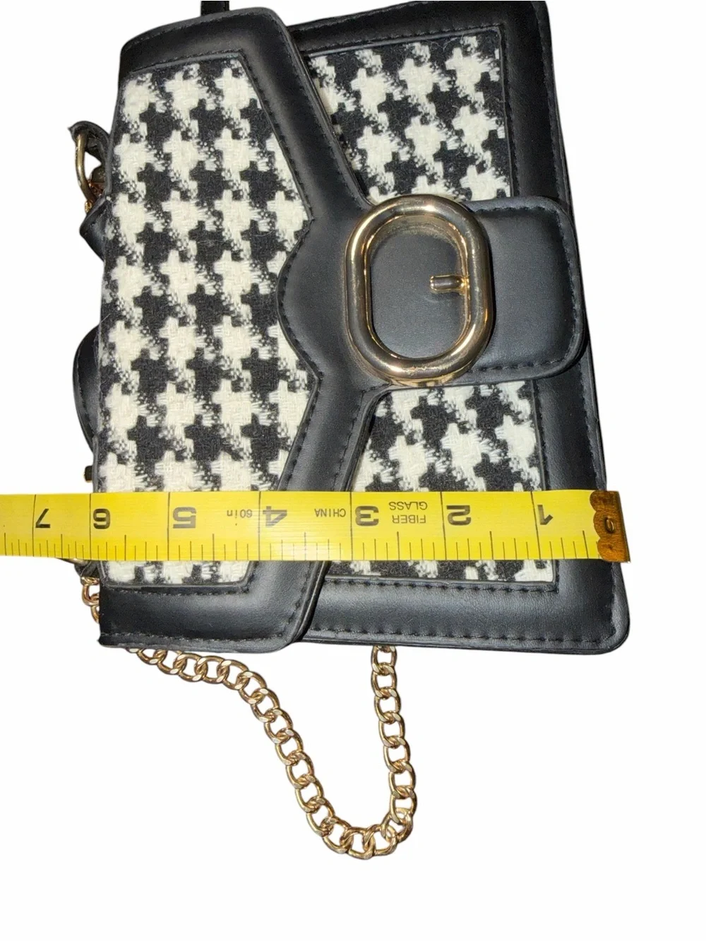 Women’s Black and Cream Houndstooth Crossbody Satchel