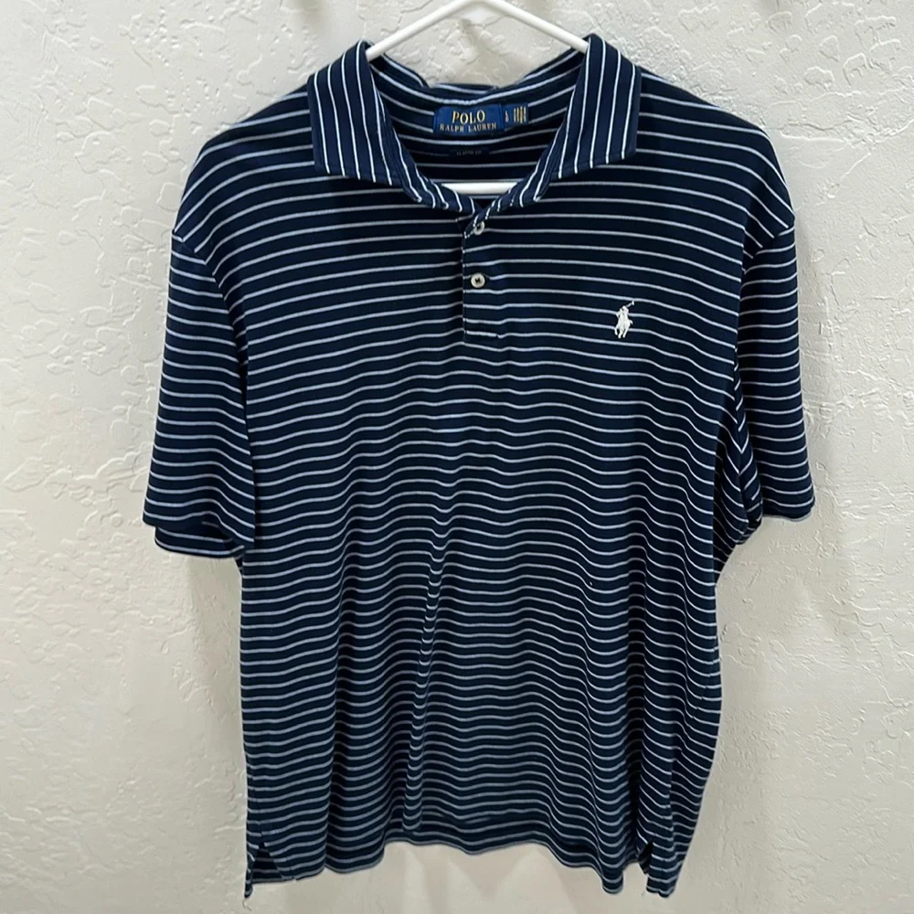 Ralph Lauren Polo Men’s Navy Striped Polo - Large