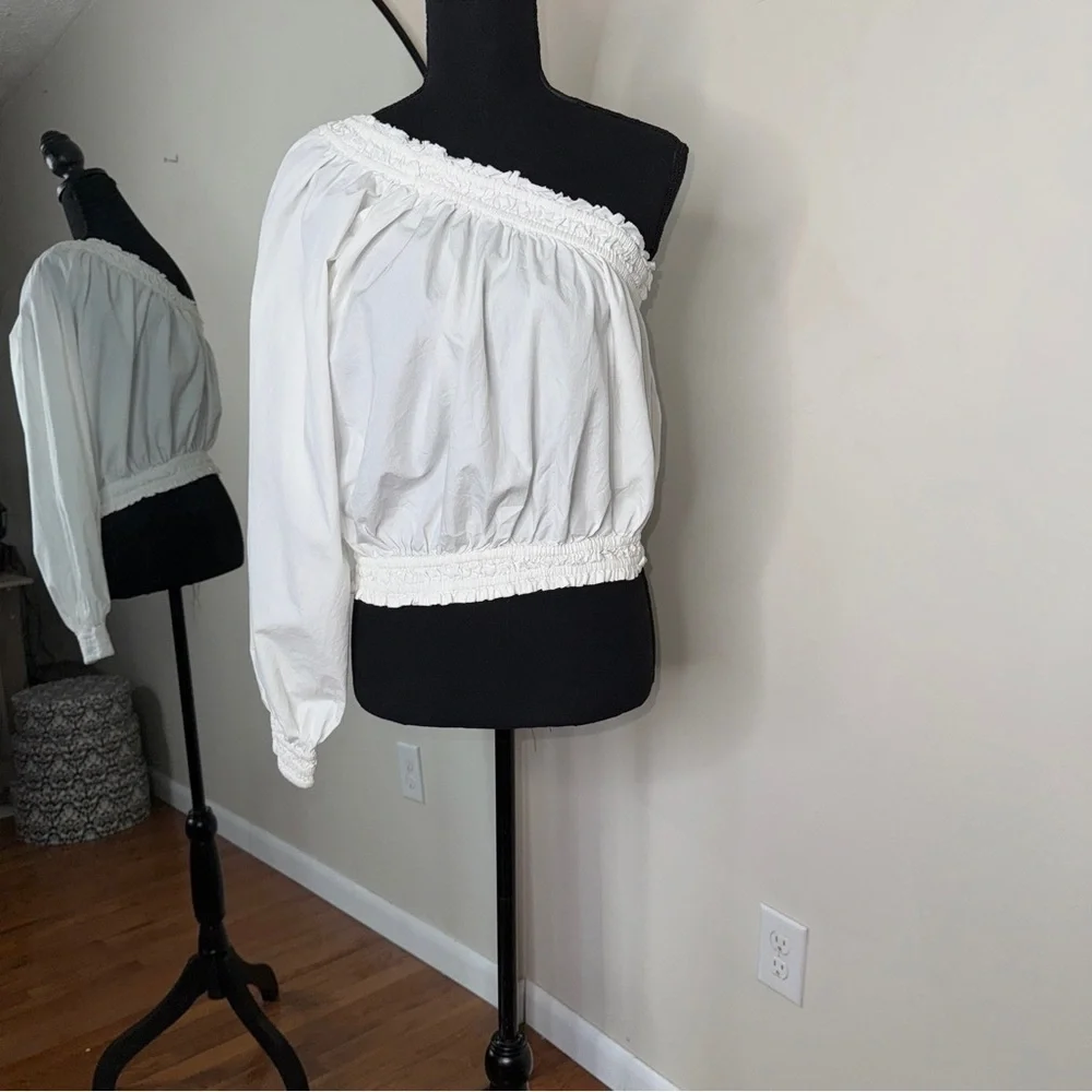 Free People White Cotton One Shoulder Top Size S