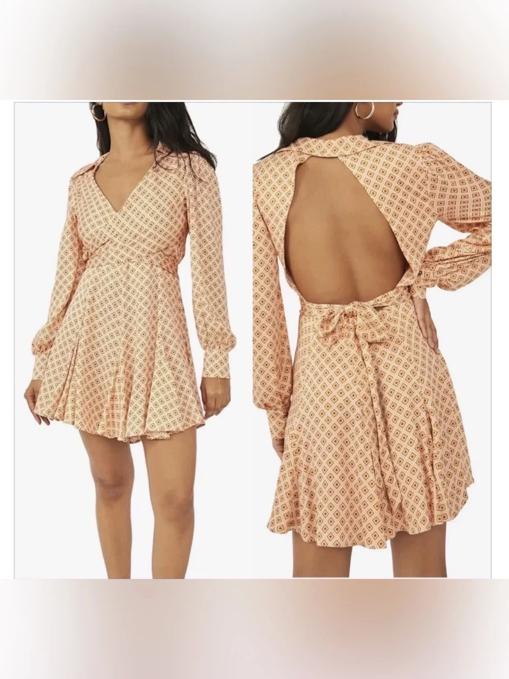 Free People It Takes Two Mini Dress Size Small Open Back Boho Geometric