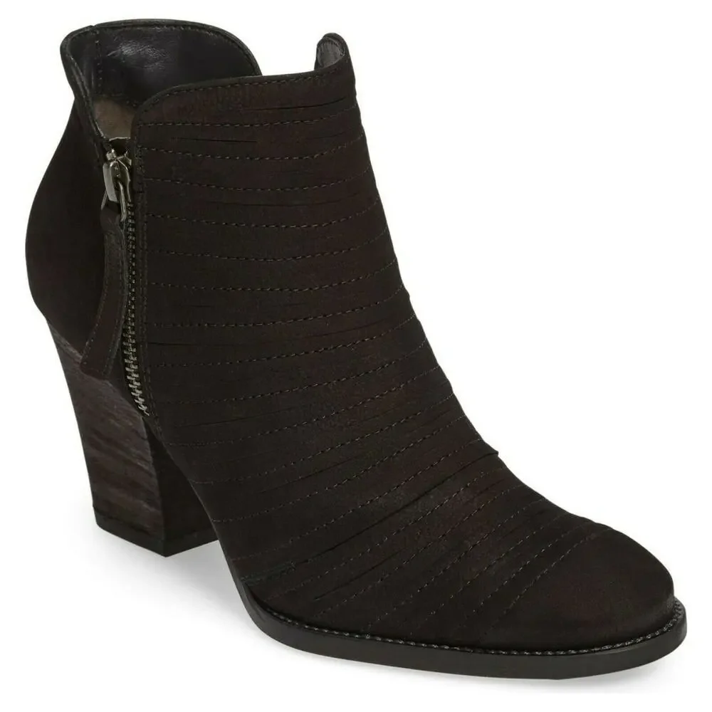 Paul Green Malibu Sliced Zip Bootie Ankle Boot Black Block Heel Suede 6.5UK 9 US